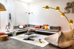 Big Lebow Arc lamp, gelb, 186x234 cm