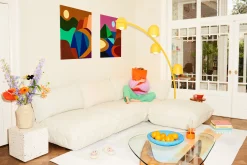 Big Lebow Arc lamp, gelb, 186x234 cm