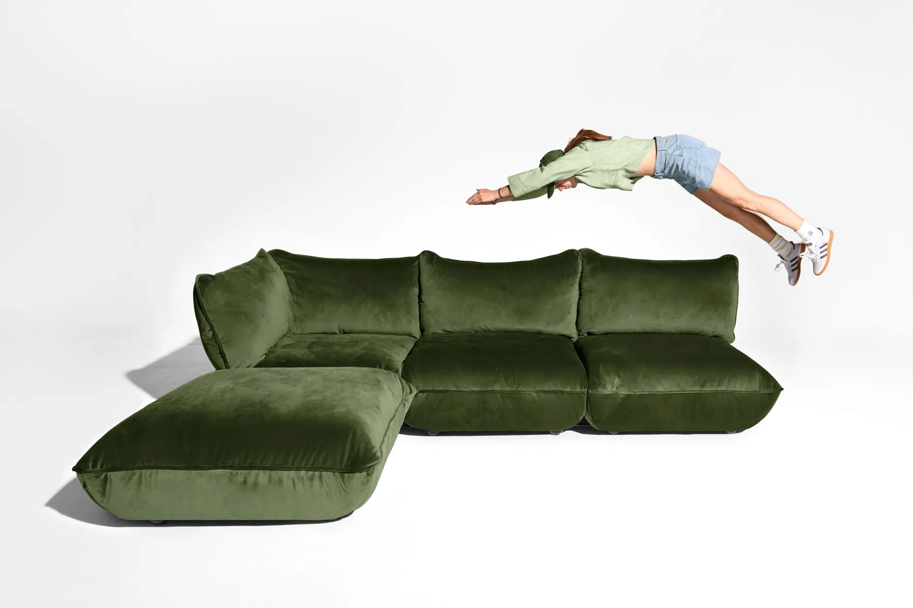 Sumo Corner Seat Velvet Corner Seat, grün, 108x108x90 cm