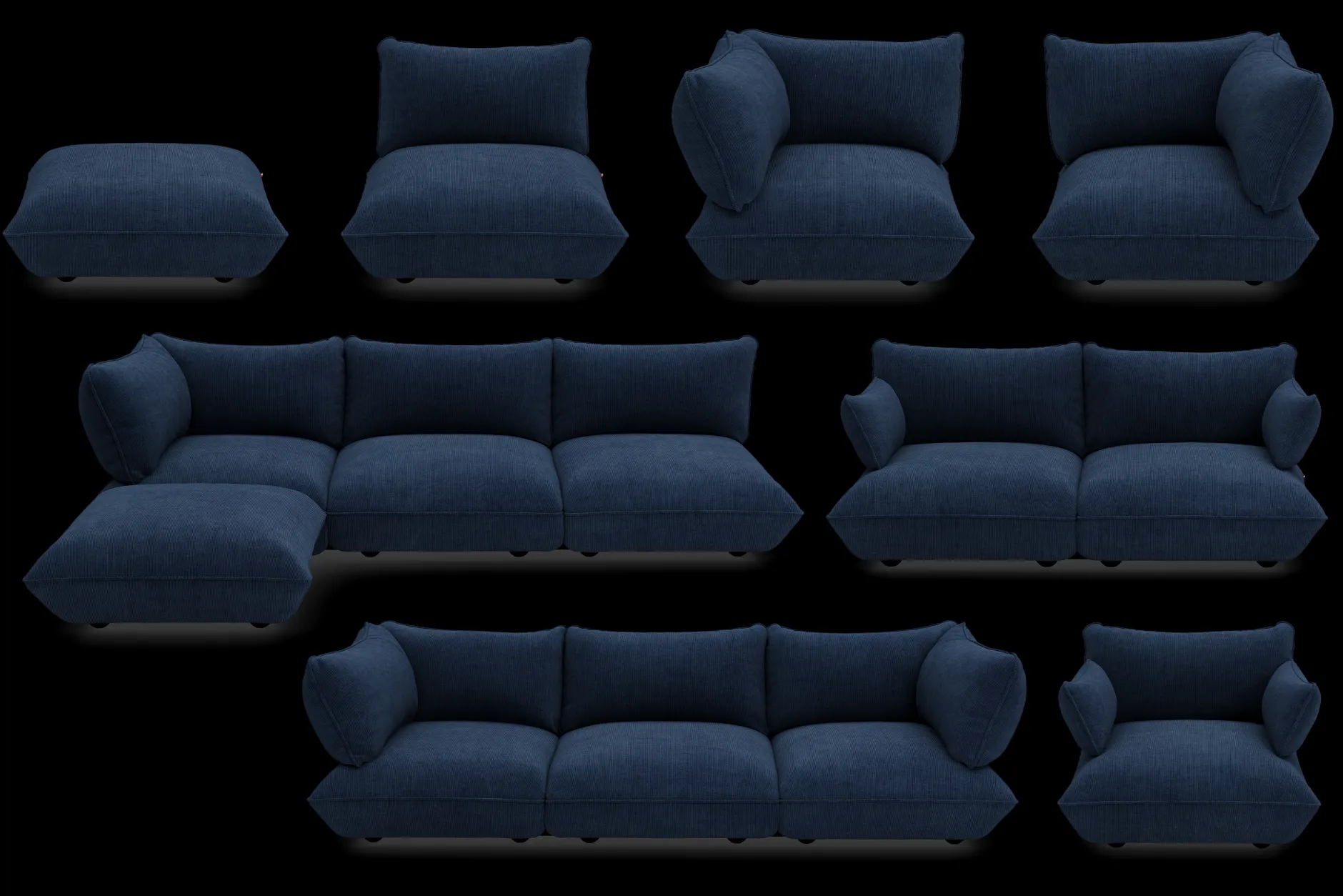 Sumo Loveseat Cord Deep Blue Loveseat, 114x108x90 cm