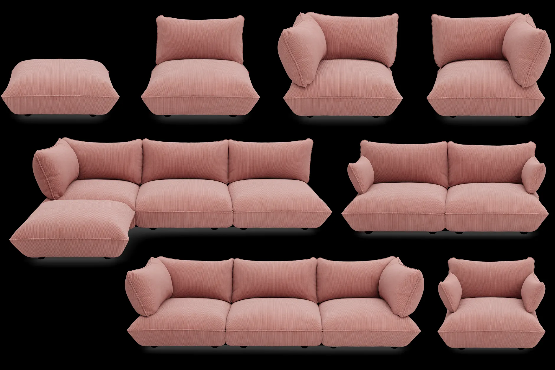 Sumo Sofa Grand Cord Soft Pink Modulares Indoor-Sofa, 301x108x90 cm
